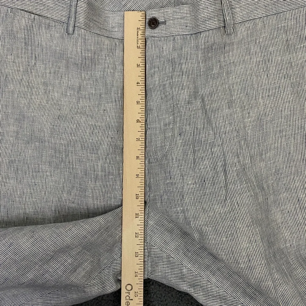 Tasso Elba Linen Dress Pants Mens 38x32 Chambray Stripe Blue White Event Casual